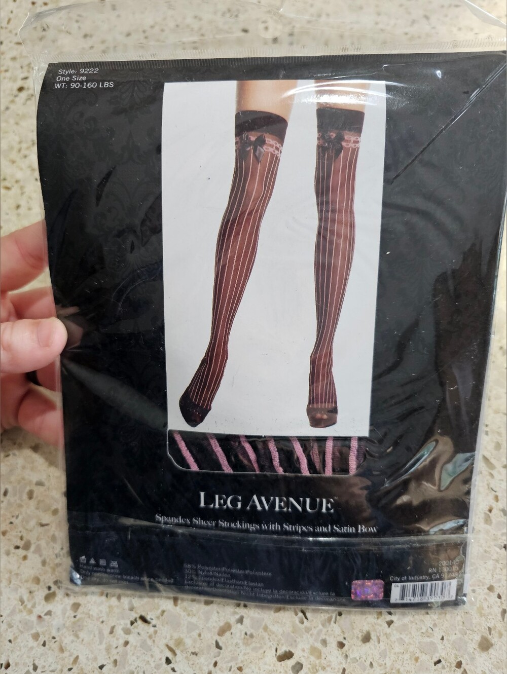 Leg Avenue Black and Pink Striped Thigh-High Stockings - Picture 5 of 6